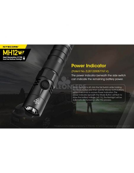 indicador de energia LED Lanterna 1200Lm MH12 Recarregável Nitecore | Leon Iluminação LED