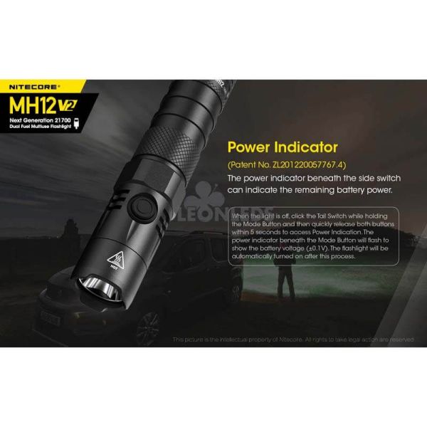 indicador de potencia Linterna LED 1200Lm MH12 Recargable Nitecore | LeónLeds Iluminación