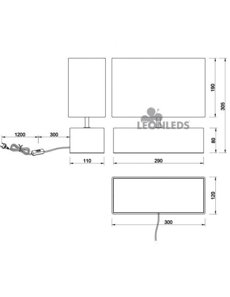 Dimensiones Lámpara de sobremesa de madera Woody | LeonLeds