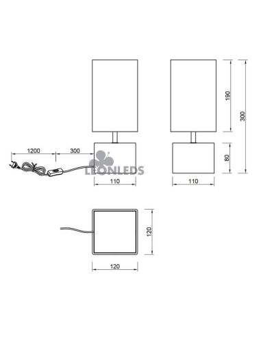 Dimensiones Lámpara de mesa de madera y blanac Woody Trio Lighting | LeonLeds