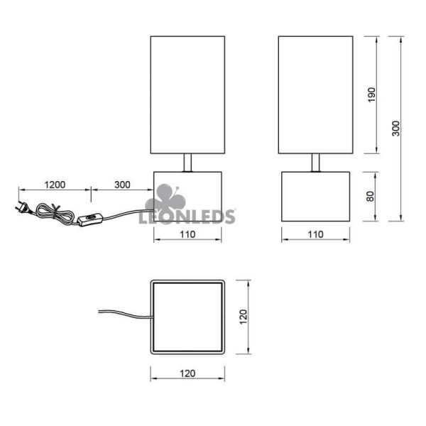 Dimensiones Lámpara de mesa de madera y blanac Woody Trio Lighting | LeonLeds