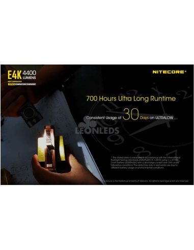 Torche à Main 4 LEDs Haute Puissance E4K 700 heures d'autonomie Nitecore | Éclairage LeonLeds