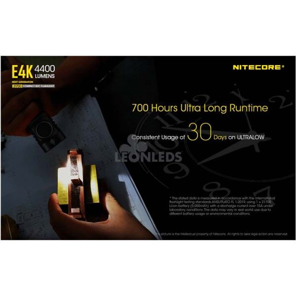 Torche à Main 4 LEDs Haute Puissance E4K 700 heures d'autonomie Nitecore | Éclairage LeonLeds