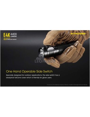 Linterna de Mano 4 LEDs Alta Potencia E4K operable con una mano Nitecore | LeónLeds Iluminación