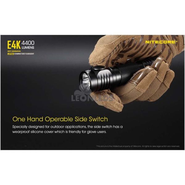 Linterna de Mano 4 LEDs Alta Potencia E4K operable con una mano Nitecore | LeónLeds Iluminación