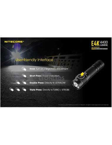 Linterna de Mano 4 LEDs Alta Potencia E4K fácil de manejar Nitecore | LeónLeds Iluminación