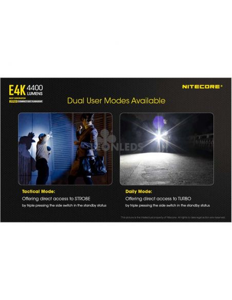 Lanterna de mão 4 LEDs Modo tático E4K de alta potência e modo diário Nitecore | Leon Iluminação LED