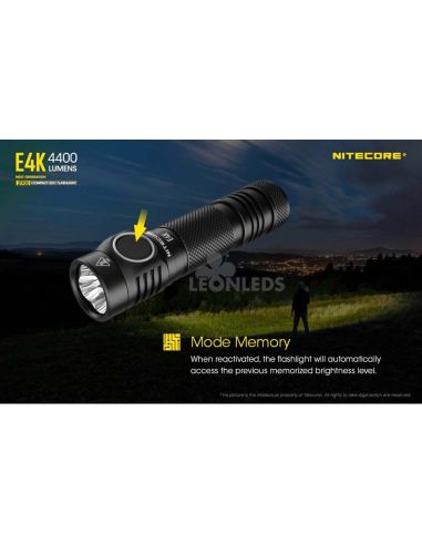 Linterna de Mano 4 LEDs Alta Potencia E4K modo de memoria Nitecore | LeónLeds Iluminación