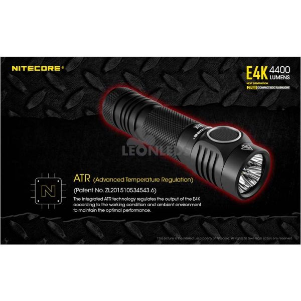 Linterna de Mano 4 LEDs Alta Potencia E4K regulación de la temperatura avanzada Nitecore | LeónLeds Iluminación