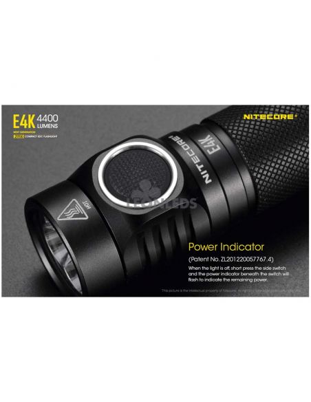 Lanterna manual 4 LEDs Indicador de bateria E4K de alta potência Nitecore | Leon Iluminação LED