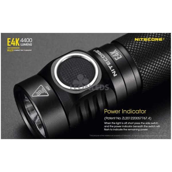 Linterna de Mano 4 LEDs Alta Potencia E4K indicador de batería Nitecore | LeónLeds Iluminación