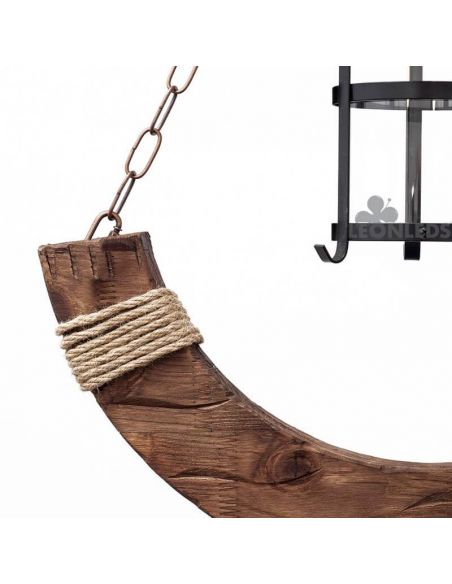 Colgante rustico de madera metal y cristal Cortijo | LeonLeds.com