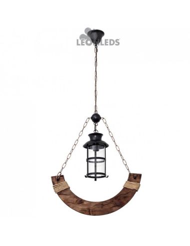 Colgante rustico de madera metal y cristal Cortijo Fabrilamp | LeonLeds Iluminación