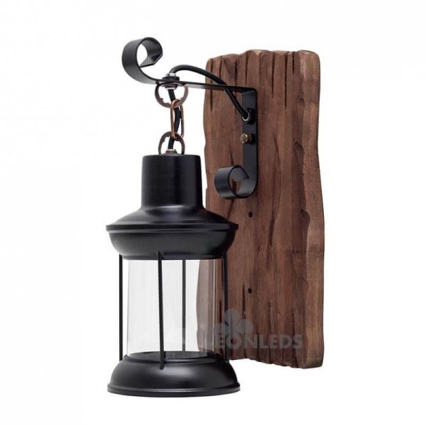 Aplique Rustico marrón de madera metal y cristal Cortijo Fabrilamp | LeonLeds Iluminación