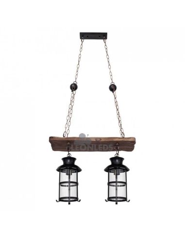 Lámpara Colgante rustica de madera 2 luces Cortijo | LeonLeds.com