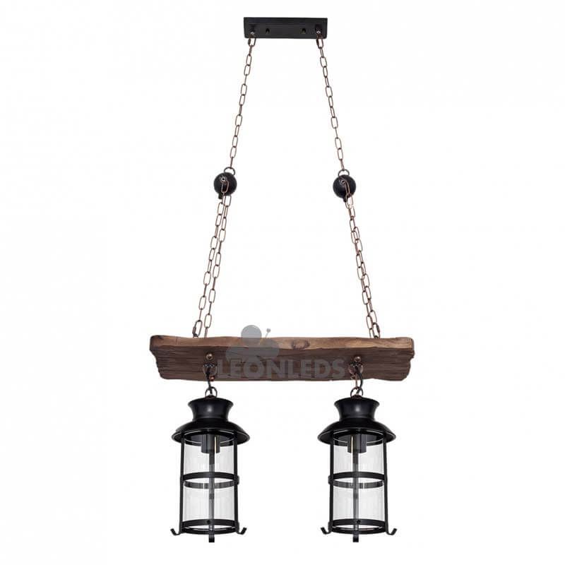 Lámpara Colgante rustica de madera 2 luces Cortijo | LeonLeds.com