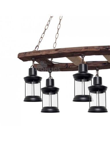 Lámpara rustica colgante de madera 6 luces Cortijo | LeonLeds.com