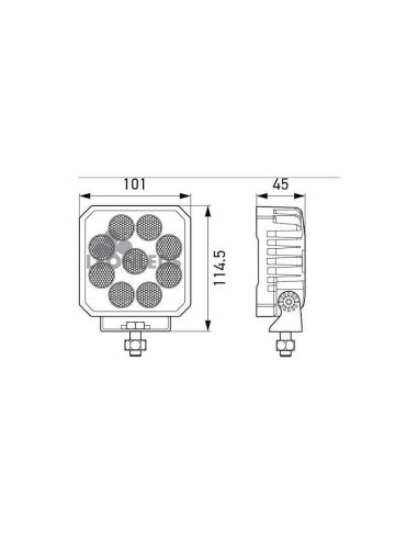 Dimensions du projecteur de travail LED carré Hella Value Fit TS3000 3000 lm | LeonLeds