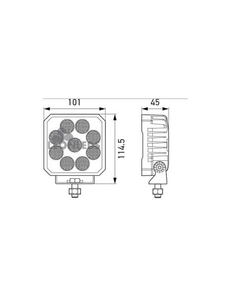Dimensiones Faro de Trabajo LED cuadrado Hella Value Fit TS3000 3000Lm | LeonLeds