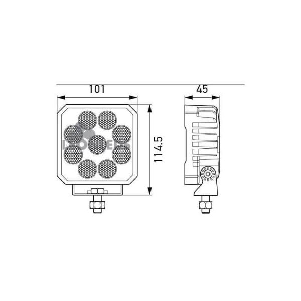 Dimensions du projecteur de travail LED carré Hella Value Fit TS3000 3000 lm | LeonLeds