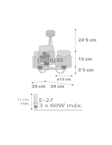 Lámpara de techo infantil 3 luces Baby Travel 61687 | LeonLeds.com