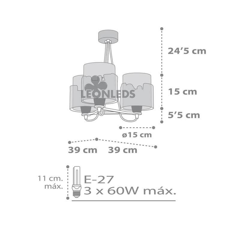 Lámpara de techo infantil 3 luces Baby Travel 61687 | LeonLeds.com