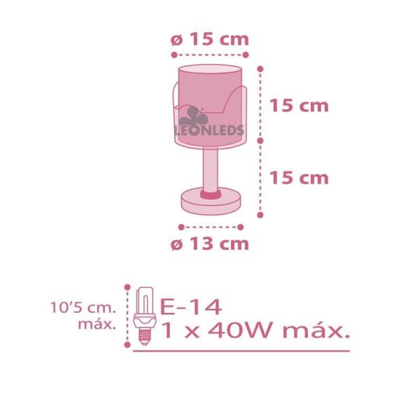 Dimensiones Lámpara de mesa para bebe con elefantes Little Elephant 61331S Dalber | LeonLeds