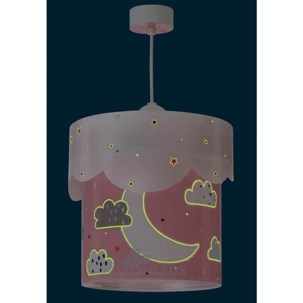 Lámpara de techo para bebe rosa Moon Dalber 61232S Brilla en la oscuridad | LeonLeds Iluminación