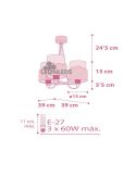 Dimensiones Lámpara colgante 3 luces para bebe rosa Moon 61237S | LeonLeds Iluminación