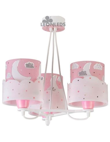 Lámpara colgante 3 luces para bebe rosa Moon 61237S | LeonLeds Iluminación