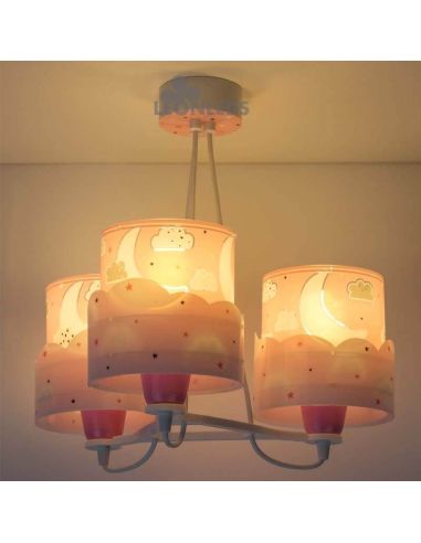 Lámpara colgante 3 luces para bebe rosa Moon 61237S | LeonLeds Iluminación