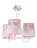 Lámpara colgante 3 luces para bebe rosa Moon 61237S | LeonLeds Iluminación