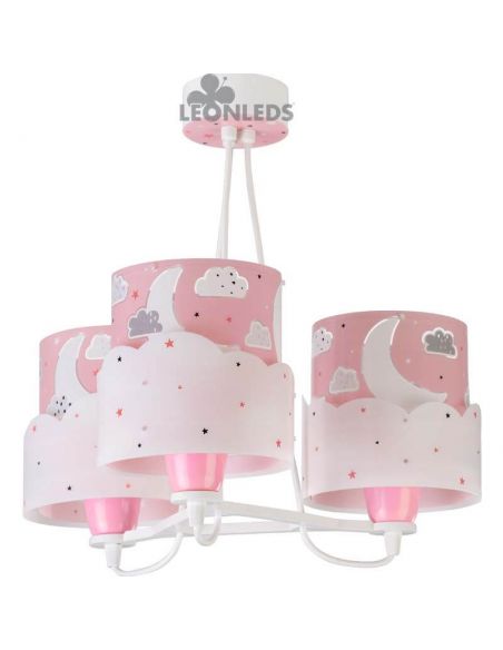 Lámpara colgante 3 luces para bebe rosa Moon 61237S | LeonLeds Iluminación