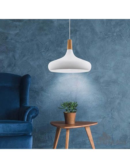 Lámpara de techo blanca y madera Sabinar estilo nordico | LeonLeds.com