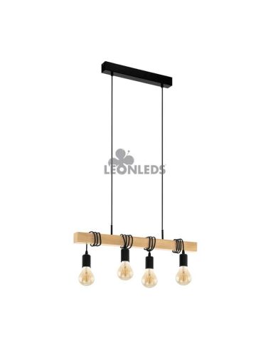 Suspension de plafond vintage Townshend 4XE27 | Plafonnier Vintage en Bois de Eglo Lighting | Éclairage LeonLeds