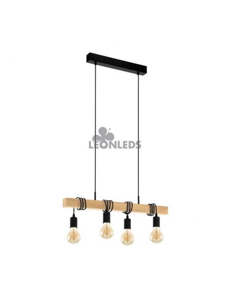 Lámpara colgante de Techo Townshend Vintage 4XE27 | Lámpara vintage de madera de techo de Eglo Lighting | LeonLeds Iluminación