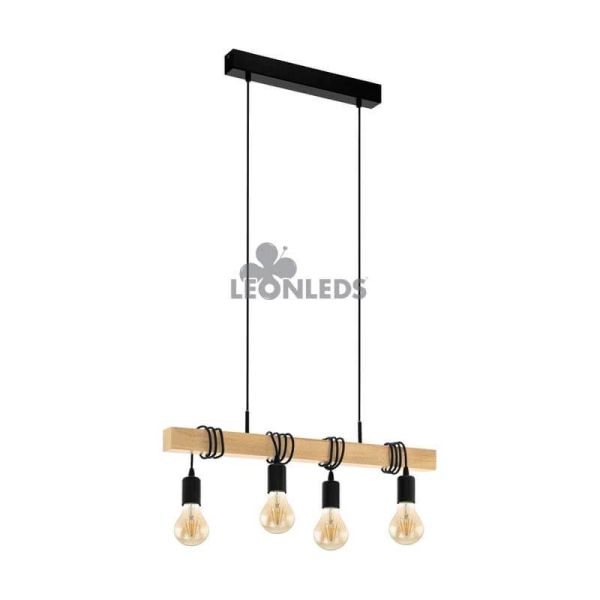 Luminária pendente de teto vintage Townshend 4XE27 | Luminária de teto vintage de madeira da Eglo Lighting | Leon Iluminação LED