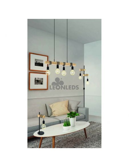 Lámpara colgante de Techo Townshend Vintage 4XE27 | Lámpara vintage de madera de techo de Eglo Lighting | LeonLeds Iluminación