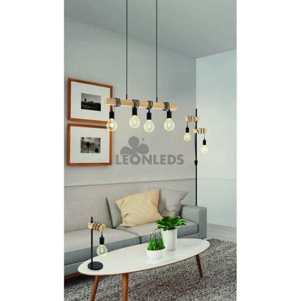Lámpara colgante de Techo Townshend Vintage 4XE27 | Lámpara vintage de madera de techo de Eglo Lighting | LeonLeds Iluminación