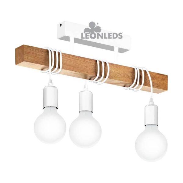 Luminária de teto vintage branca Townshend 3XE27| Luminária de teto vintage de madeira da Eglo Lighting | Leon Iluminação LED