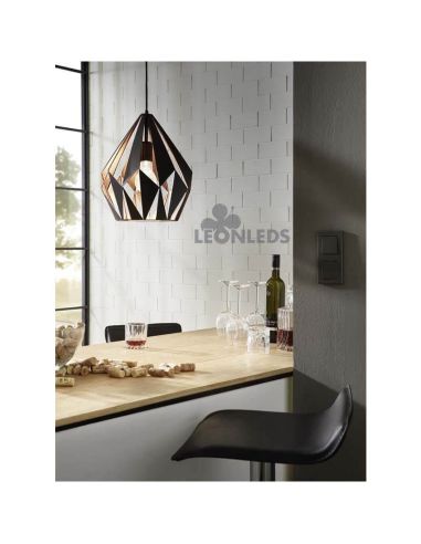 Plafonnier rétro vintage Carlton 1 noir et cuivre 1XE27| Plafonnier Vintage d'Eglo Lighting | Éclairage LeonLeds