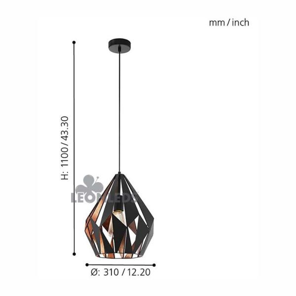 Suspension Carlton 1 noir et cuivre 1XE27| Plafonnier Vintage d'Eglo Lighting | Éclairage LeonLeds