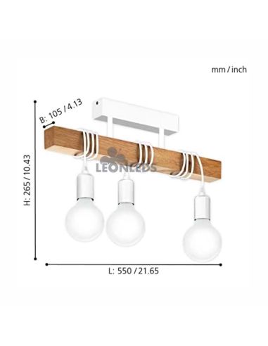 Plafonnier vintage blanc Townshend 3XE27| Lampe à Suspension Vintage en Bois de Eglo Lighting | Éclairage LeonLeds
