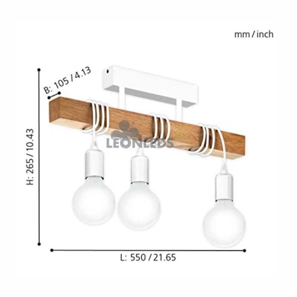 Plafonnier vintage blanc Townshend 3XE27| Lampe à Suspension Vintage en Bois de Eglo Lighting | Éclairage LeonLeds