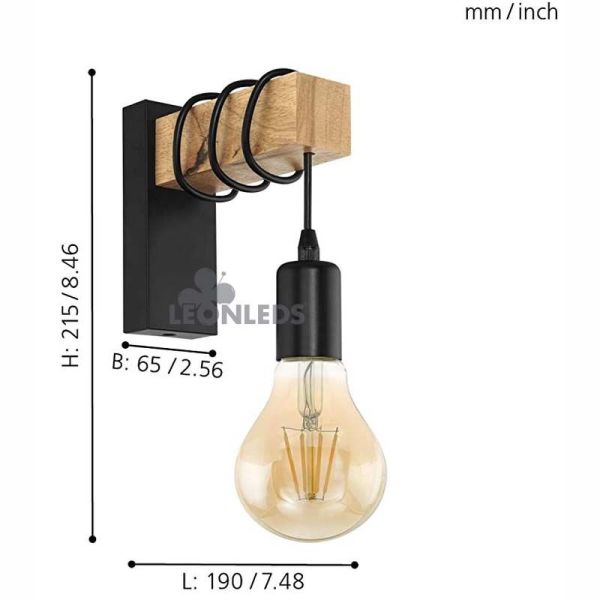 Aplique de pared colgante vintage Townshend Vintage 1XE27 | Aplique vintage de madera de Eglo Lighting | LeonLeds Iluminación
