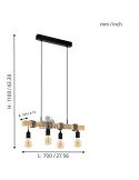 Lámpara colgante de Techo Townshend Vintage 4XE27 | Lámpara vintage de madera de techo de Eglo Lighting | LeonLeds Iluminación