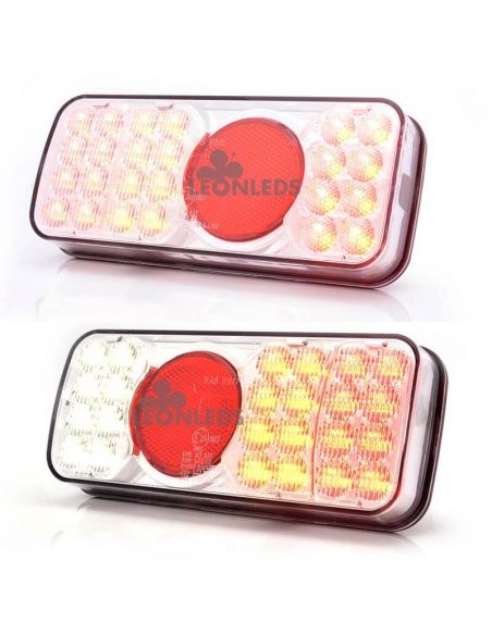 Lanterna traseira LED retangular 5 funções abajur branco 12-24V | Leon Iluminação LED