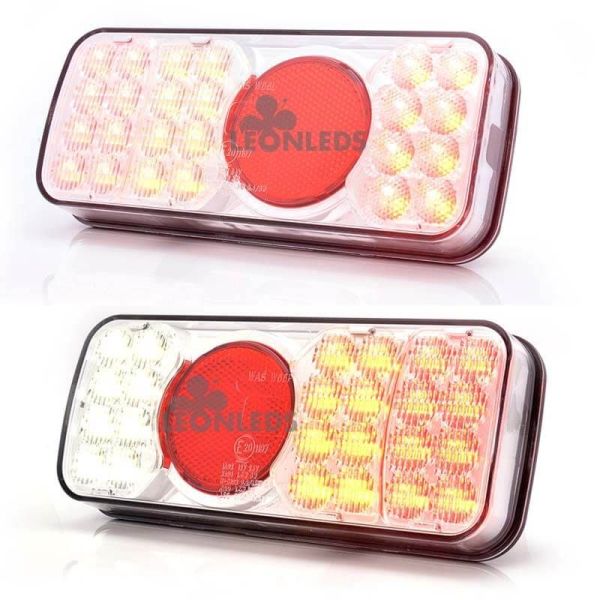 Piloto Trasero LED 5 Funciones rectangular Tulipa Blanca 12-24V | LeonLeds Iluminación