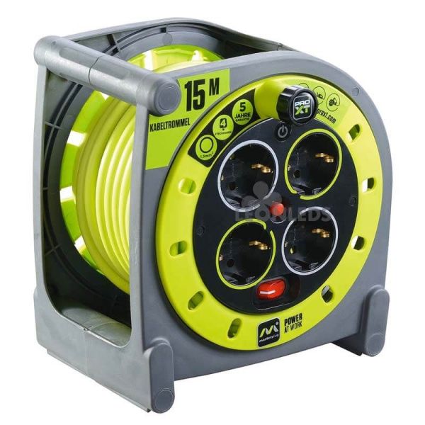 Enrollacables 15 metros + 4 Enchufes 3000W 250V Luceco Pro XT | LeonLeds