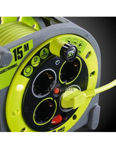 Enrollacables 15 metros + 4 Enchufes 3000W 250V Luceco Pro XT | LeonLeds